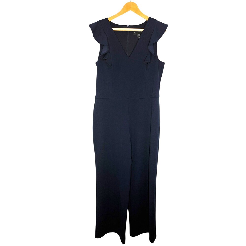 Donna Morgan Women's Sleek Style Jumpsuit Office‎ Workwear Pockets Navy Size 16